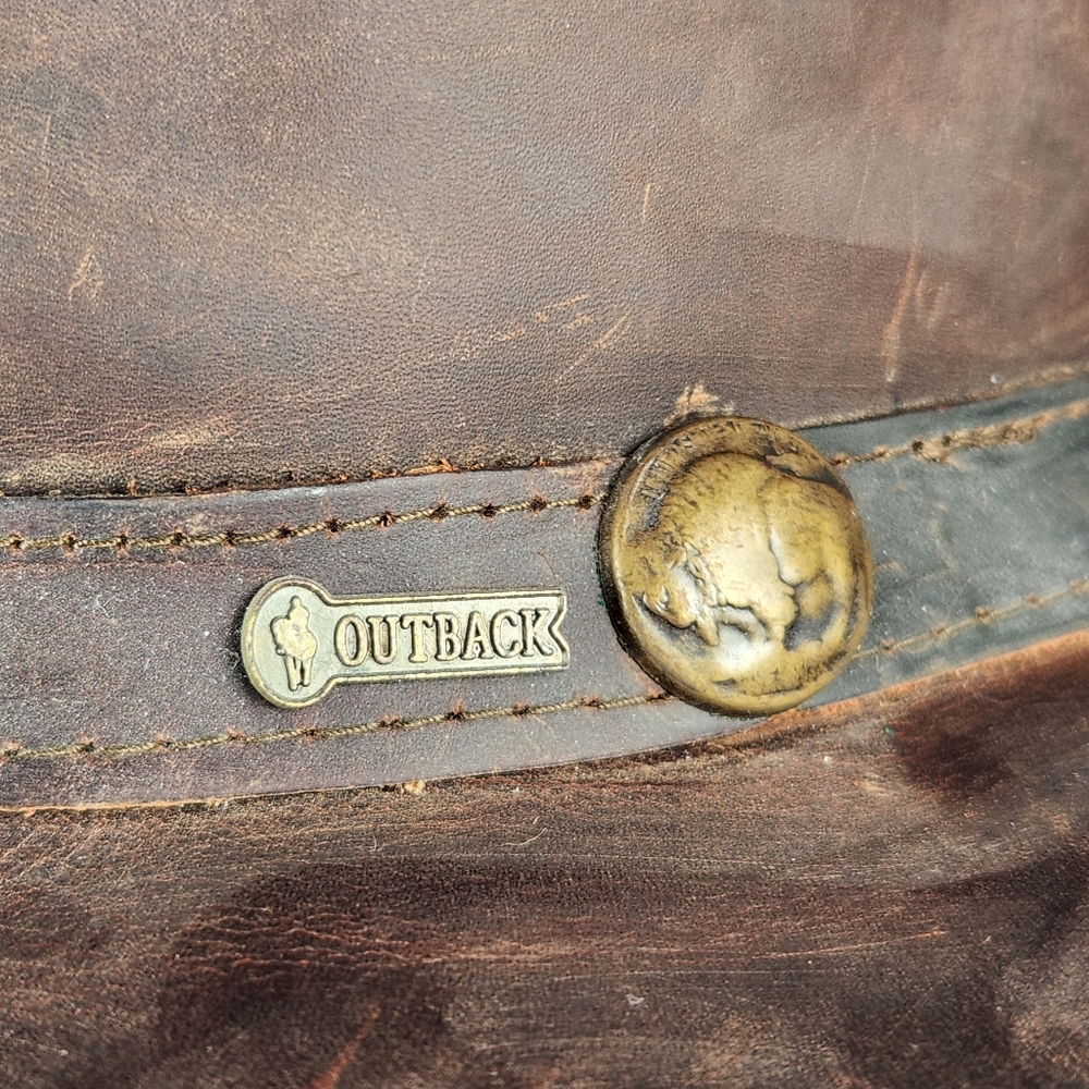 OUTBACK TRADING CO Cowboy Hat Men's Medium Brown Oiled Leather Cheyenne Western - Picture 2 of 12